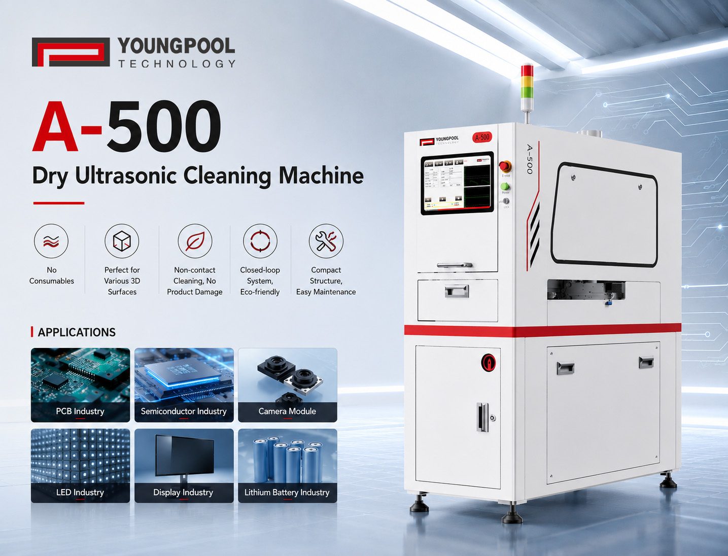 Máquina de limpieza ultrasónica en seco de Youngpool Technology | Una solución sin contacto para la limpieza de superficies de PCB